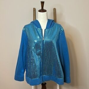 Catalog Favorites Sequins Zip Up Hoodie with Two Side Pockets Size 1X in FUC